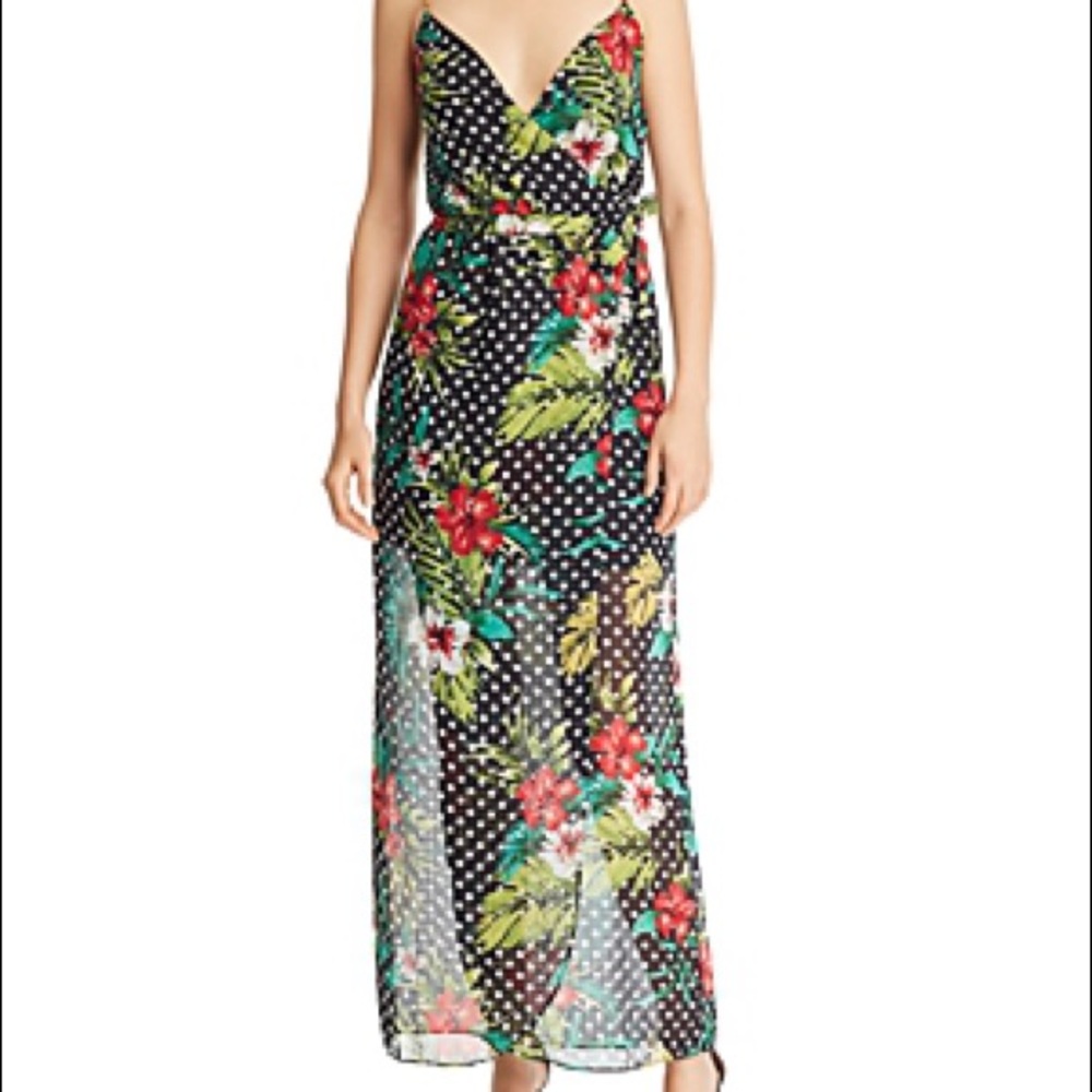 AQUA | Floral Polka Dot Maxi Dress